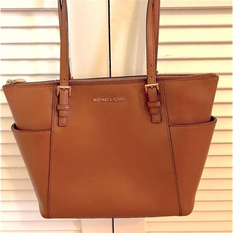 michael kors cognac leather purse|Michael Kors opened satchel purse.